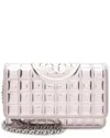 Tory Burch Pink Leather Metallic Square Quilted Fleming Soft Wallet On Chain  (authentic Pre-loved) In Metallic