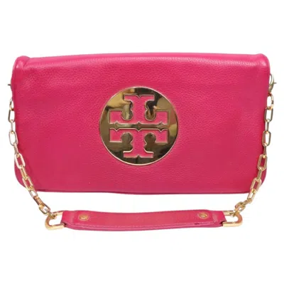 Pre-owned Tory Burch Pink Reva Leather Clutch Crossbody Bag