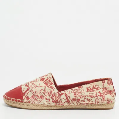 Pre-owned Tory Burch Pink/canvas And Leather Lucia Espadrille Flats Size 39 In Red