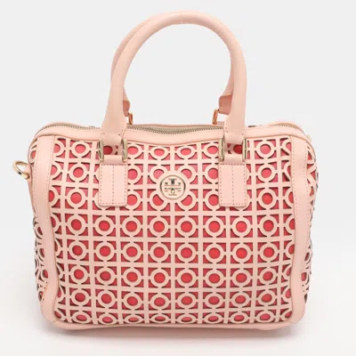 Pre-owned Tory Burch Pink/red Laser Cut Leather Satchel
