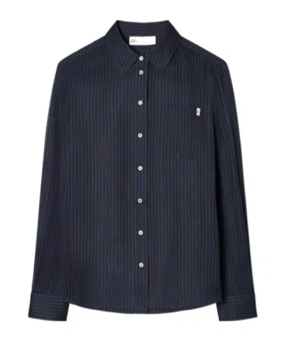 Tory Burch Pinstripe Button-up Shirt In Blue