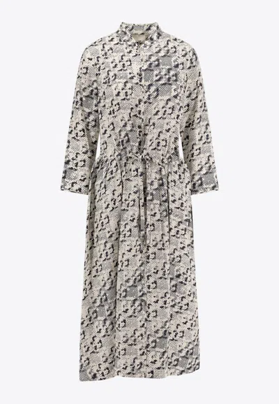 Tory Burch Pixelated Logo Print Silk Twill Midi Dress