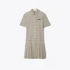 Tory Burch Plaid Drop-waist Pleated Golf Dress In Brown