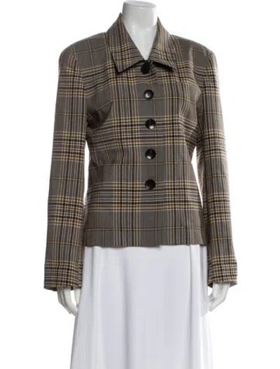 Pre-owned Tory Burch Plaid Print Blazer In Brown