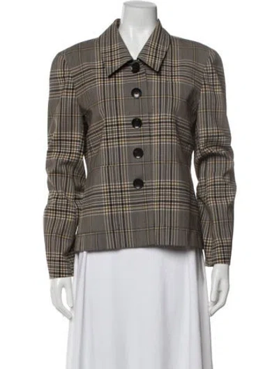 Pre-owned Tory Burch Plaid Print Blazer In Brown