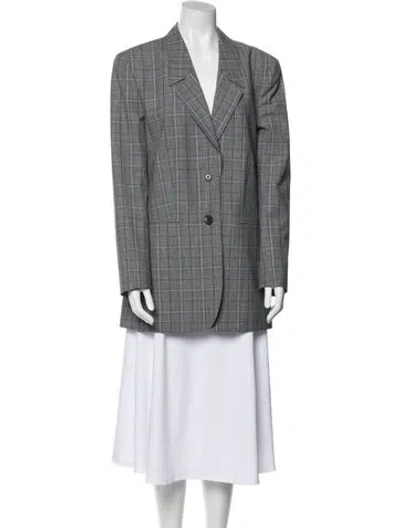 Pre-owned Tory Burch Plaid Print Blazer In Gray