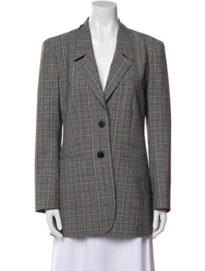 Pre-owned Tory Burch Plaid Print Blazer In Gray