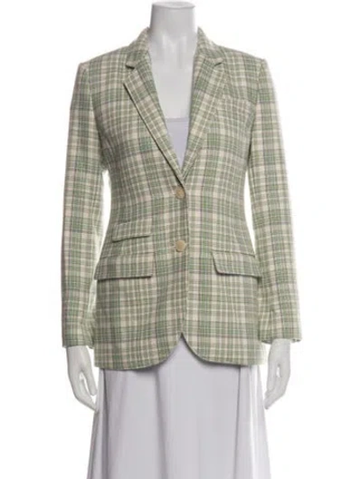 Pre-owned Tory Burch Plaid Print Blazer In Green