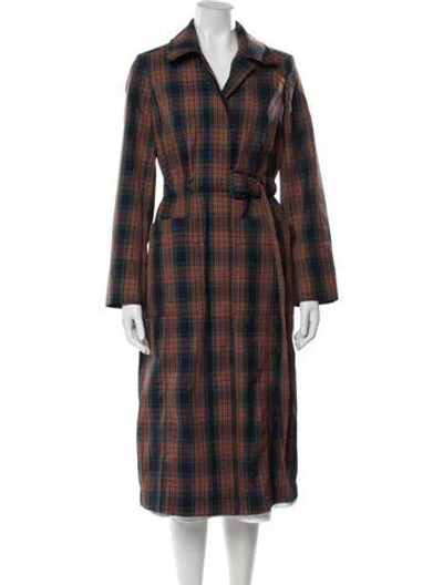 Pre-owned Tory Burch Plaid Print Coat In Neutrals