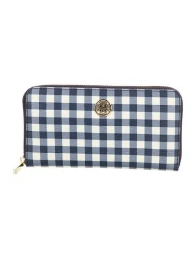 Pre-owned Tory Burch Plaid Print Continental Wallet In Blue