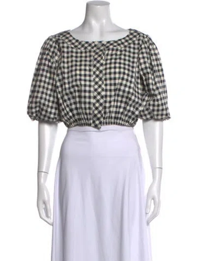 Pre-owned Tory Burch Plaid Print Crew Neck Blouse In Black