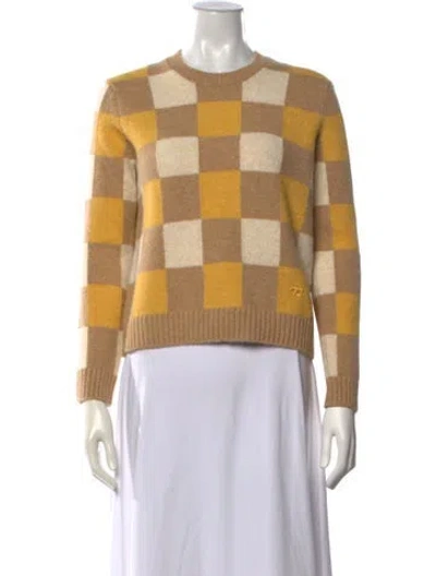 Pre-owned Tory Burch Plaid Print Crew Neck Sweater In Brown