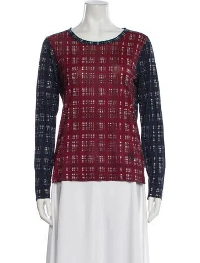 Pre-owned Tory Burch Plaid Print Crew Neck Top In Multi
