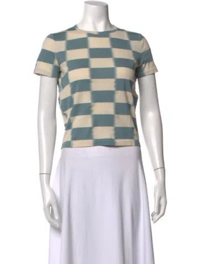 Pre-owned Tory Burch Plaid Print Crew Neck T-shirt In Blue