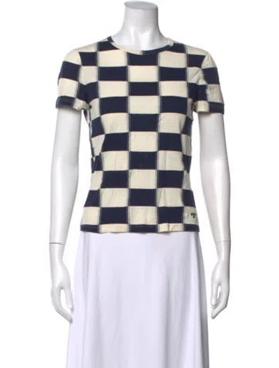 Pre-owned Tory Burch Plaid Print Crew Neck T-shirt In Blue/neutrals