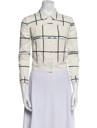 Pre-owned Tory Burch Plaid Print Denim Jacket In Neutral
