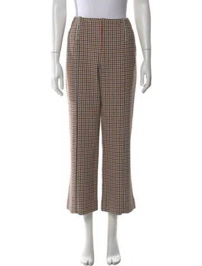 Pre-owned Tory Burch Plaid Print Flared Pants In Orange