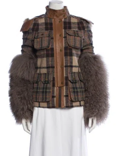 Pre-owned Tory Burch Plaid Print Jacket In Brown