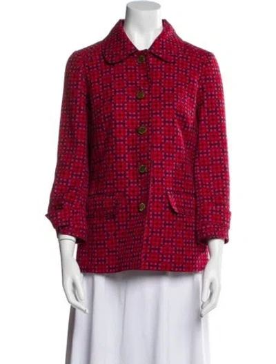 Pre-owned Tory Burch Plaid Print Jacket In Red