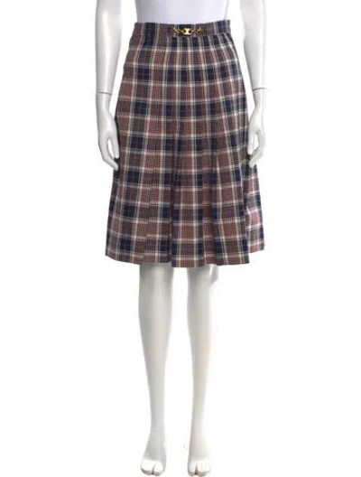 Pre-owned Tory Burch Plaid Print Knee-length Skirt In Blue