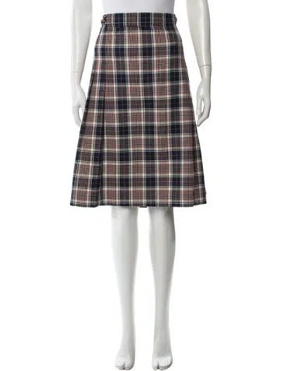 Pre-owned Tory Burch Plaid Print Knee-length Skirt In Blue