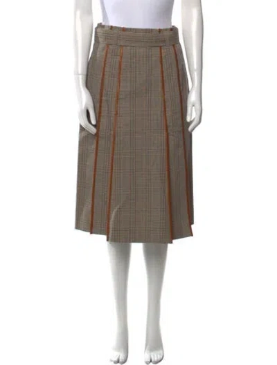 Pre-owned Tory Burch Plaid Print Knee-length Skirt In Green
