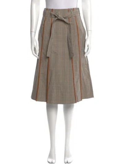 Pre-owned Tory Burch Plaid Print Knee-length Skirt In Neutral