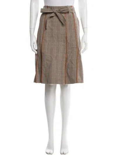 Pre-owned Tory Burch Plaid Print Knee-length Skirt In White
