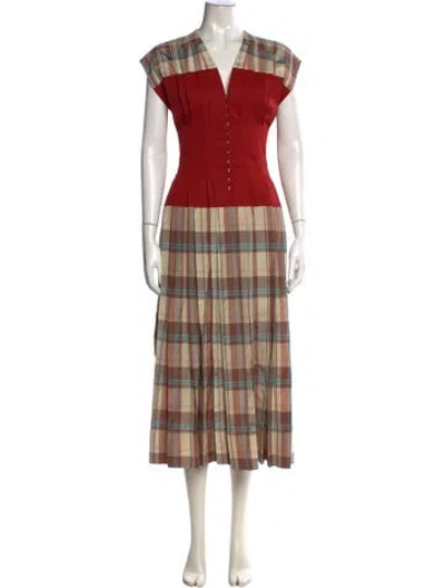 Pre-owned Tory Burch Plaid Print Long Dress
