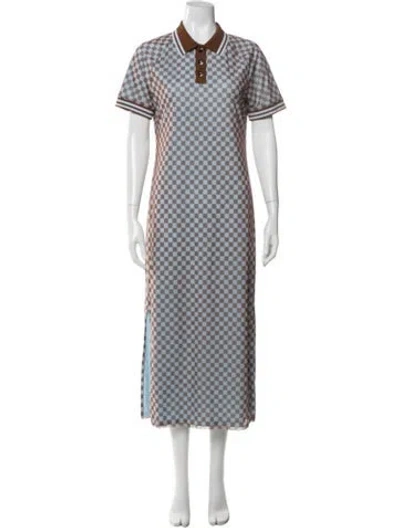 Pre-owned Tory Burch Plaid Print Long Dress In Blue