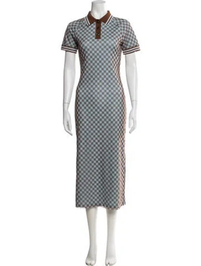 Pre-owned Tory Burch Plaid Print Long Dress In Blue