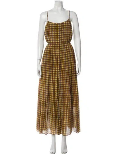 Pre-owned Tory Burch Plaid Print Long Dress In Brown