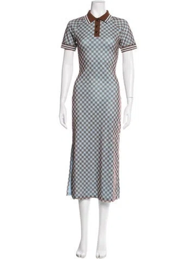 Pre-owned Tory Burch Plaid Print Long Dress W/ Tags In Blue