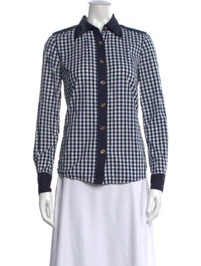 Pre-owned Tory Burch Plaid Print Long Sleeve Button-up Top In Blue