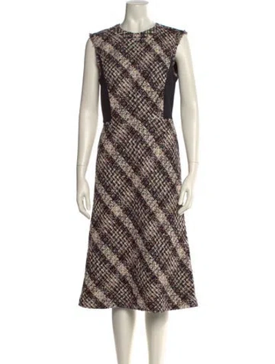 Pre-owned Tory Burch Plaid Print Midi Length Dress In Black