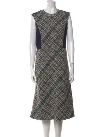 Pre-owned Tory Burch Plaid Print Midi Length Dress In Blue