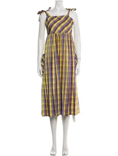 Pre-owned Tory Burch Plaid Print Midi Length Dress In Brown