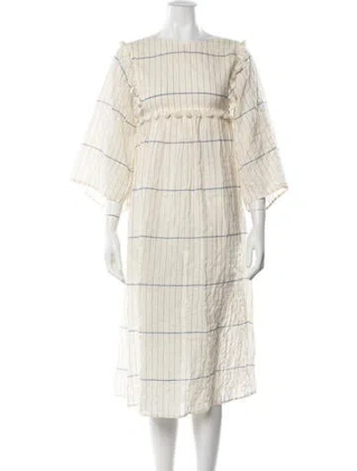 Pre-owned Tory Burch Plaid Print Midi Length Dress In Neutrals