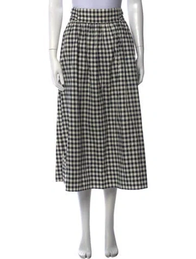 Pre-owned Tory Burch Plaid Print Midi Length Skirt In Black
