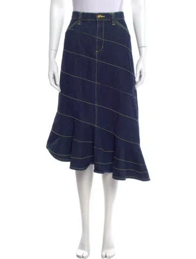 Pre-owned Tory Burch Plaid Print Midi Length Skirt In Blue