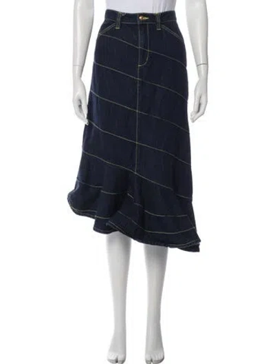 Pre-owned Tory Burch Plaid Print Midi Length Skirt In Blue