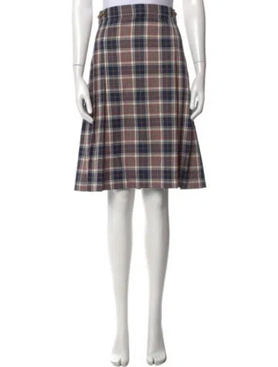 Pre-owned Tory Burch Plaid Print Midi Length Skirt In Blue