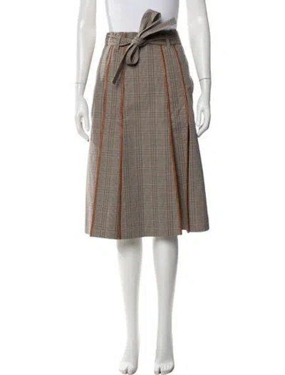 Pre-owned Tory Burch Plaid Print Midi Length Skirt In Brown