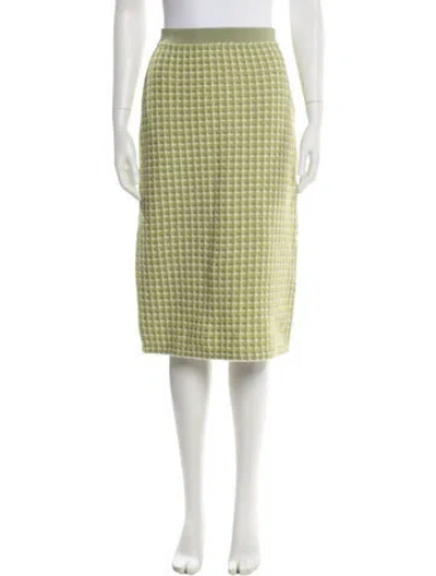 Pre-owned Tory Burch Plaid Print Midi Length Skirt In Green