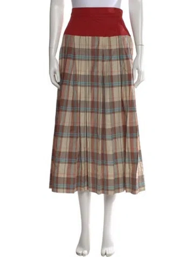 Pre-owned Tory Burch Plaid Print Midi Length Skirt In Neutral