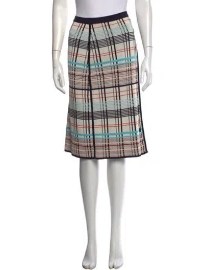 Pre-owned Tory Burch Plaid Print Midi Length Skirt In Neutral