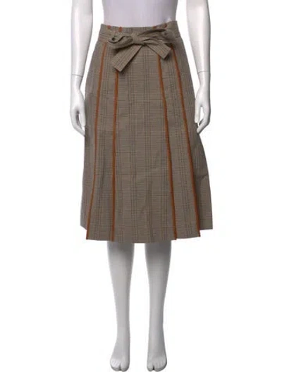 Pre-owned Tory Burch Plaid Print Midi Length Skirt In Neutral