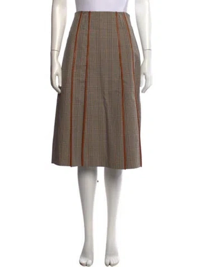 Pre-owned Tory Burch Plaid Print Midi Length Skirt In Neutrals