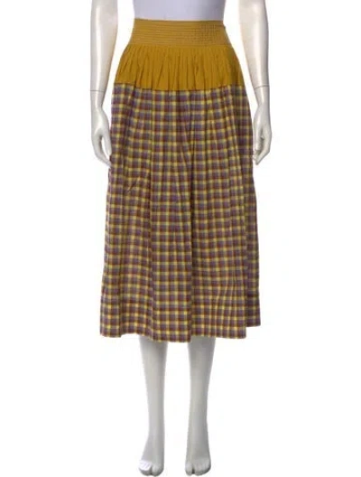Pre-owned Tory Burch Plaid Print Midi Length Skirt In Yellow