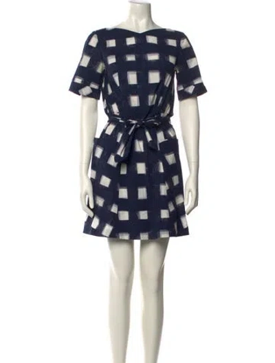 Pre-owned Tory Burch Plaid Print Mini Dress In Blue